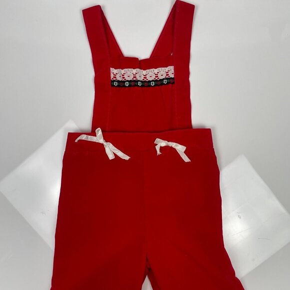 Vintage Christmas Red Velvet Toddler Overalls Size: 12 months, 1 year old. - Picture 3 of 11